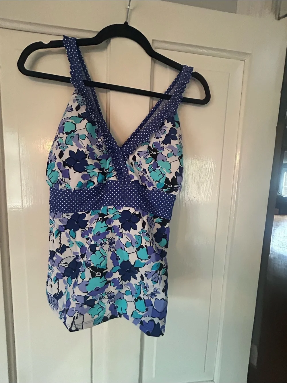 Catalina Blue and Teal Floral V-Neck Tankini Top - Picture 1 of 4